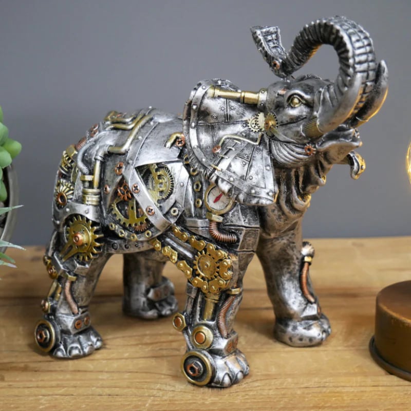 Dekoracyjna figurka psa w stylu steampunk, z metalicznymi akcentami, unikalny gadżet do domu.