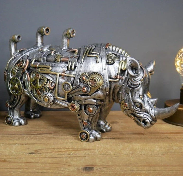 Żywiczna figurka lisa steampunk, z kółkami zębatymi, oryginalna ozdoba wystroju wnętrz.