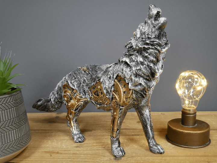 Zestaw designerskich figurek zwierząt steampunkowych, magiczna ozdoba na półkę w salonie.