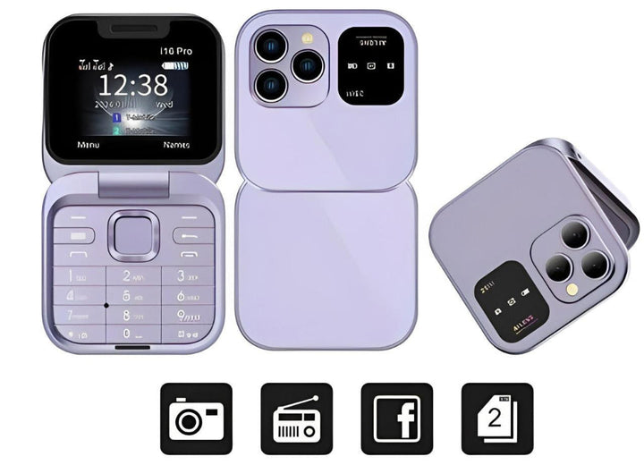 Fioletowy składany telefon z klapką Dual SIM i klawiaturą