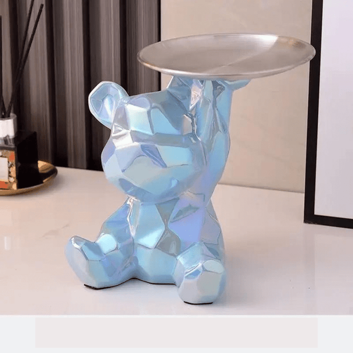 Nowoczesna figurka geometrycznego niedźwiedzia ceramicznego. Stylowa dekoracja i praktyczny organizer wnętrza.