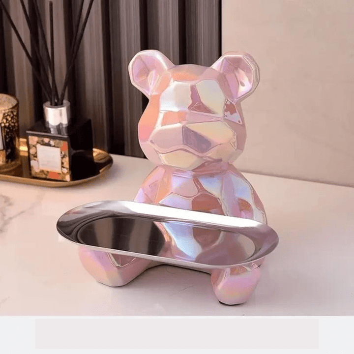 Geometryczny niedźwiedź dekoracyjny na półce, ceramiczny organizer. Nowoczesny akcent do każdego wnętrza.