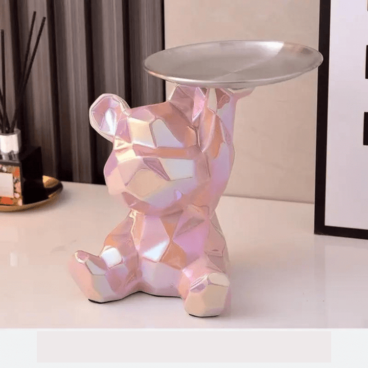 Czarna ceramiczna figurka geometrycznego niedźwiedzia. Elegancka dekoracja i organizer do nowoczesnego wnętrza.