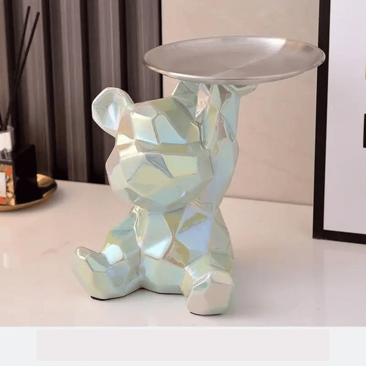 Geometryczny niedźwiedź, ceramiczna figurka do gabinetu. Stylowy organizer na biurko, nowoczesna dekoracja.