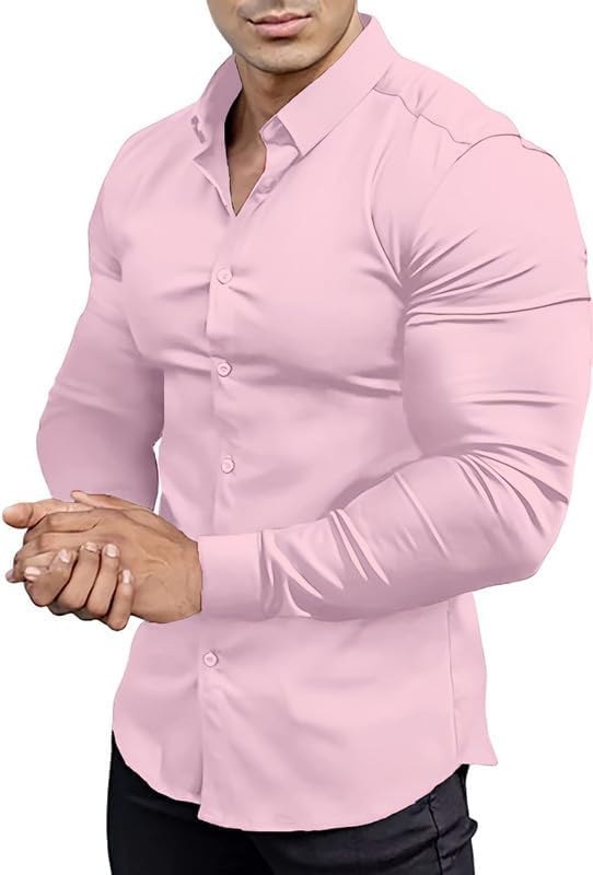 Wizytowa koszula męska z długim rękawem slim fit w jasnym kolorze