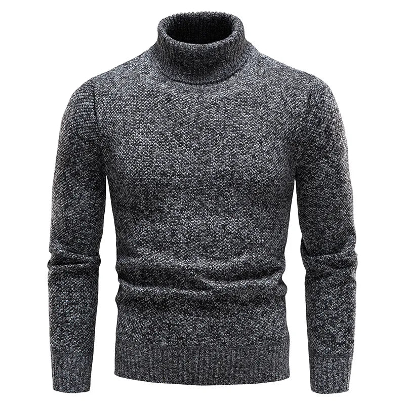 Ciepły męski sweter zimowy z golfem w modnym kolorze, elegancka odzież męska