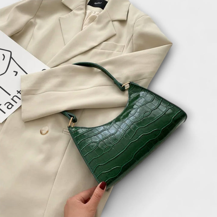Elegancka torba damska na ramię w stylu croco, widok z boku
