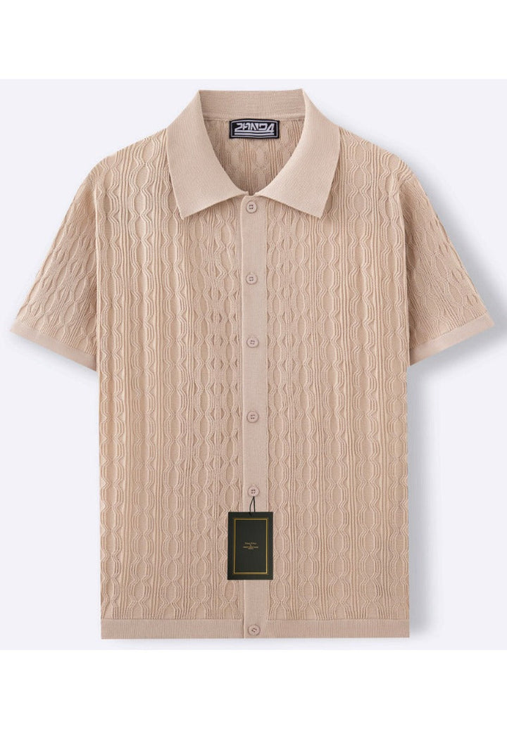 Męska dzianinowa koszulka polo w kolorze khaki widok z przodu