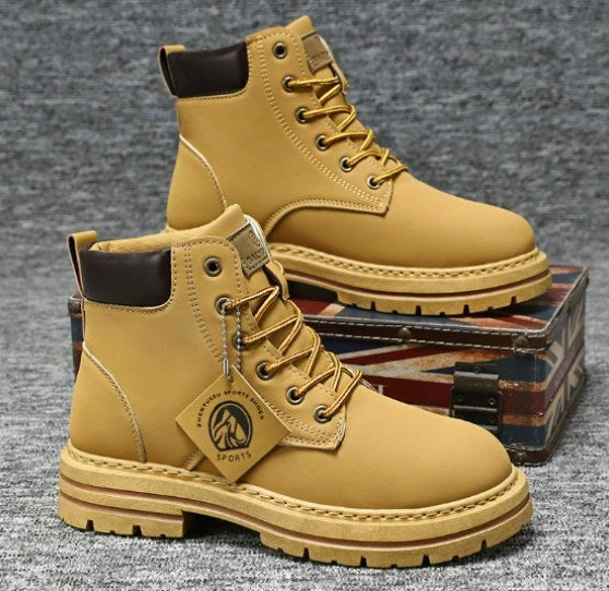 Męskie żółtobrązowe sznurowane buty robocze z wysoką cholewką