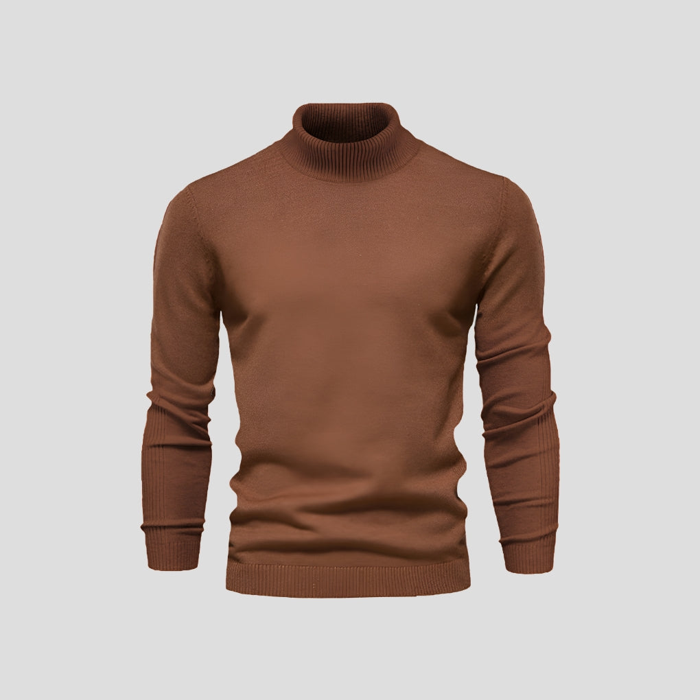 Męski sweter z golfem i długim rękawem w dopasowanym kroju slim fit, przód