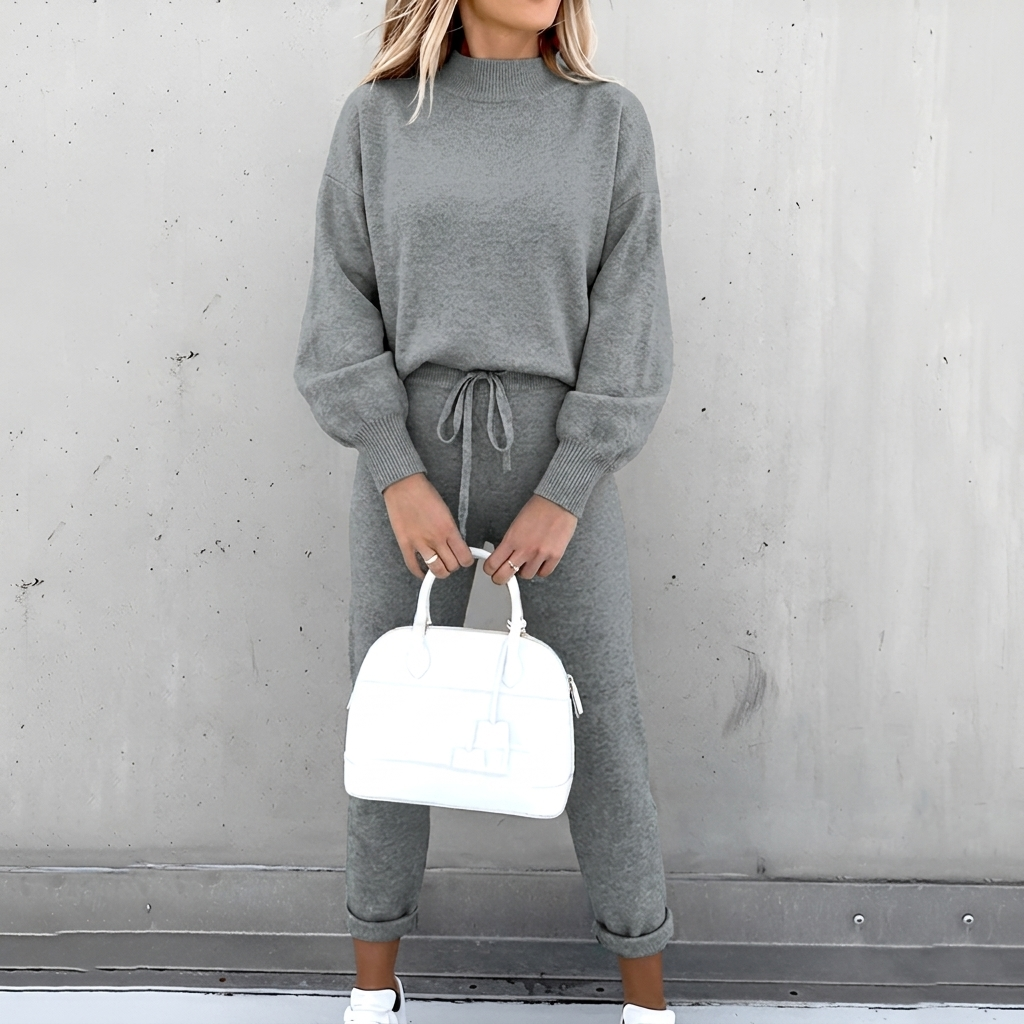 Ciepły komplet loungewear damski, modne ubrania codzienne