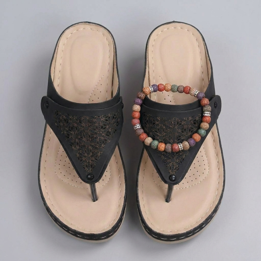 Czarne letnie buty na koturnie z miękką wkładką i wsuwanym paskiem