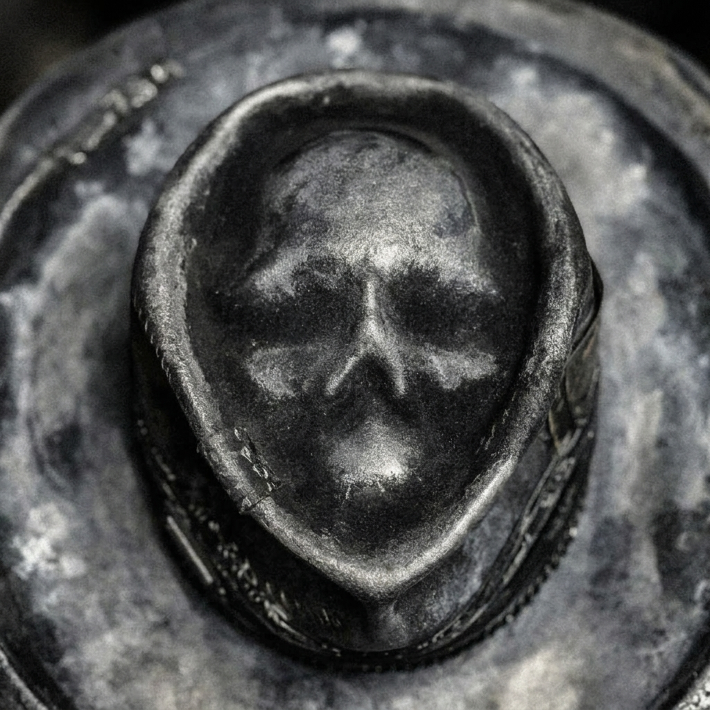 Ręcznie robiona czarna czapka zimowa unisex z rockowym motywem czaszki