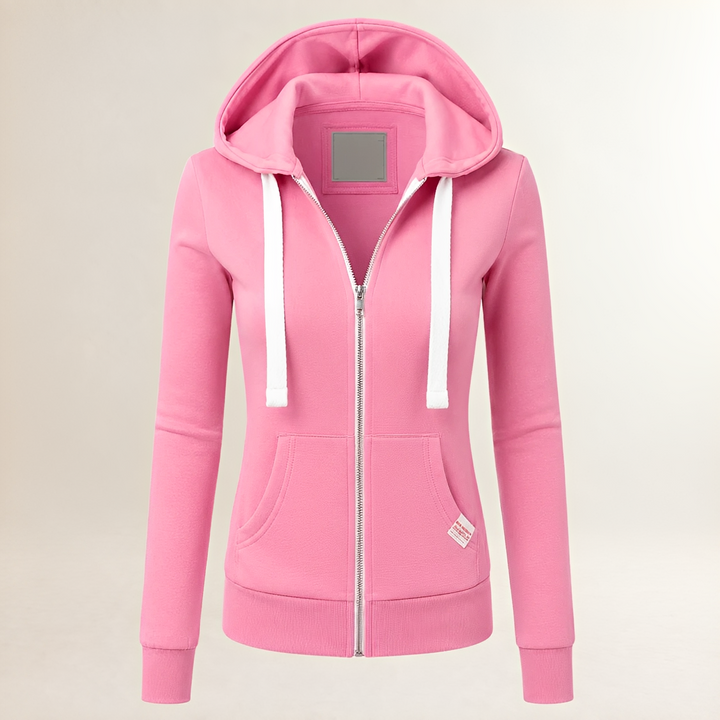 Różowa damska bluza zip-up z kapturem i kieszenią kangurką