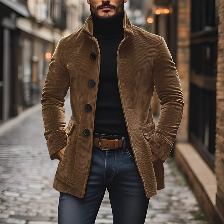Czarna męska kurtka przejściowa slim fit ze stójką, tył