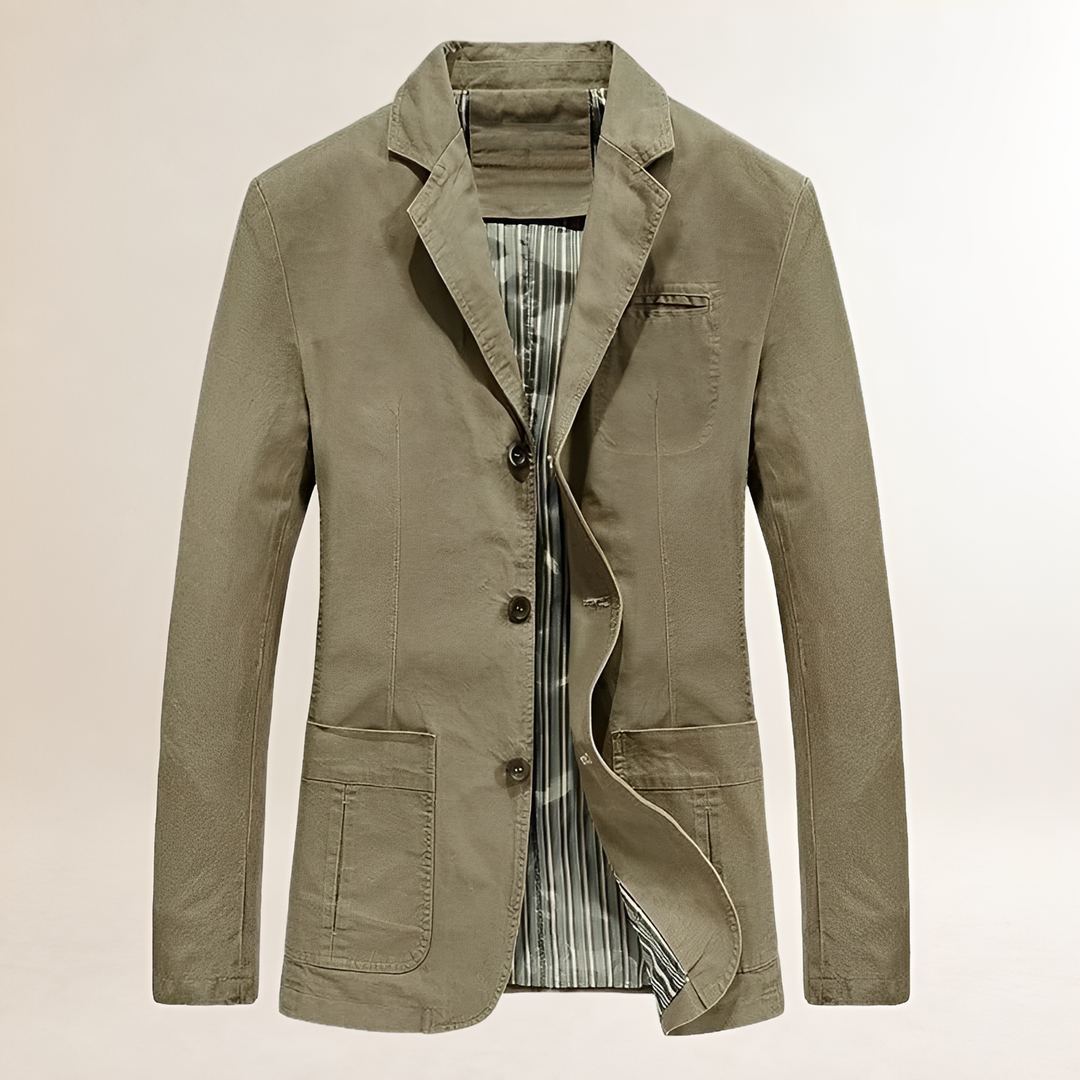 Męska marynarka casual slim fit w kolorze zieleni wojskowej z przodu