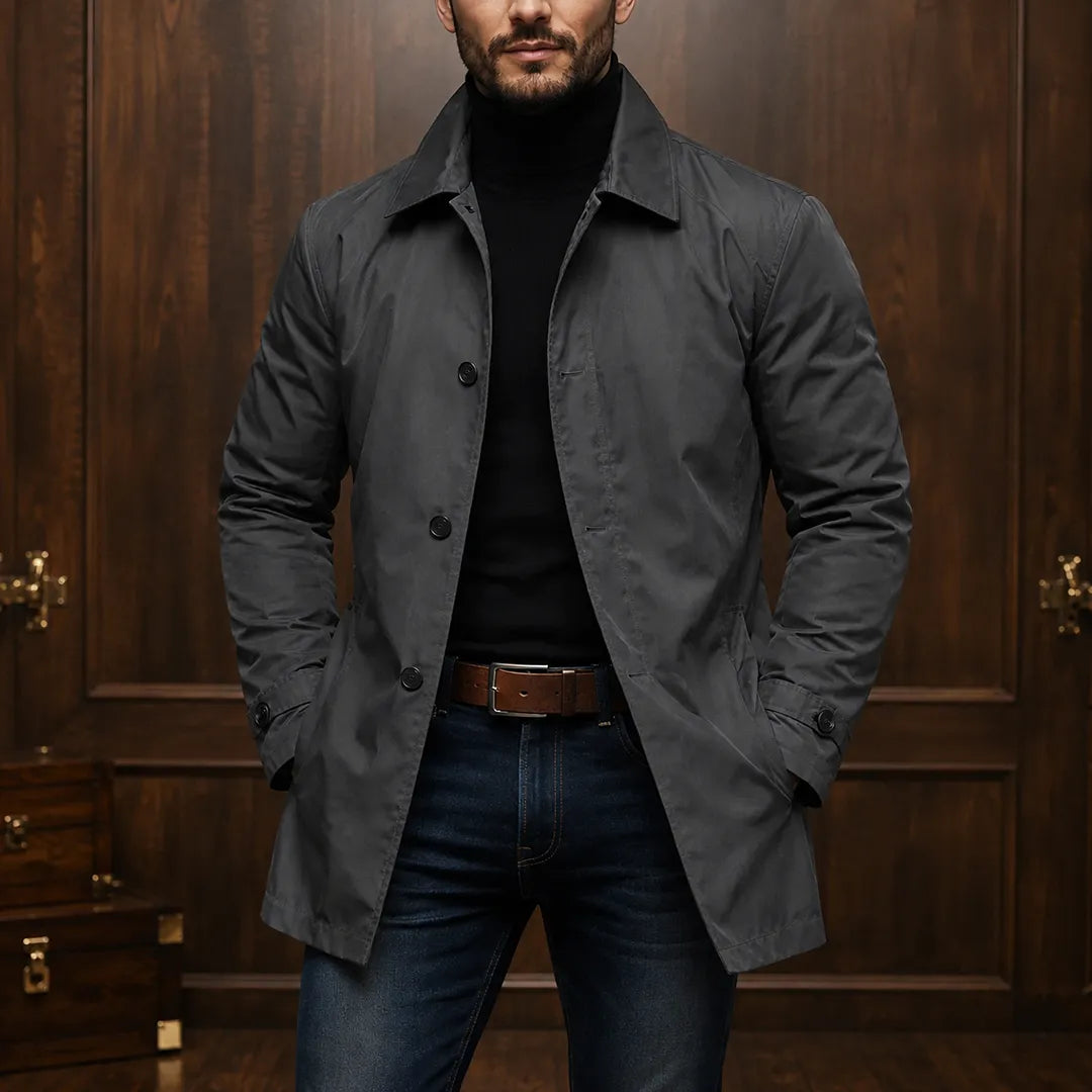 Stylowy męski płaszcz przejściowy z kołnierzem w eleganckim stylu casual na wiosnę i jesień