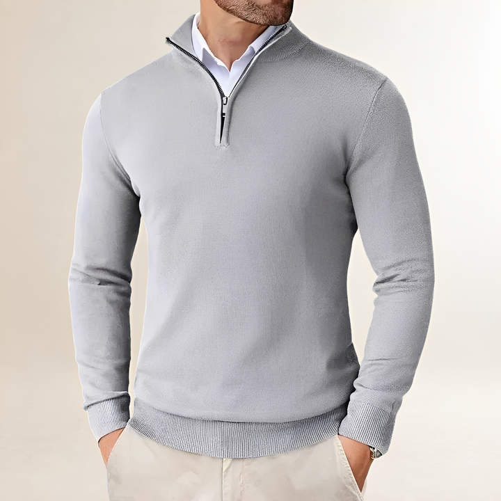 Męski elegancki sweter z zamkiem i stójką, odzież męska zimowa