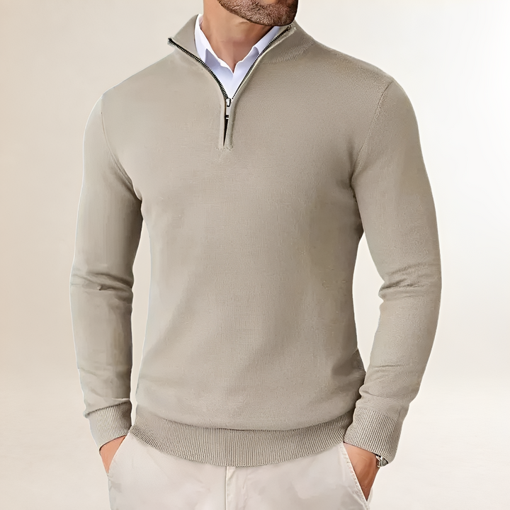 Modny sweter męski rozpinany pod szyją, styl casual i elegancja
