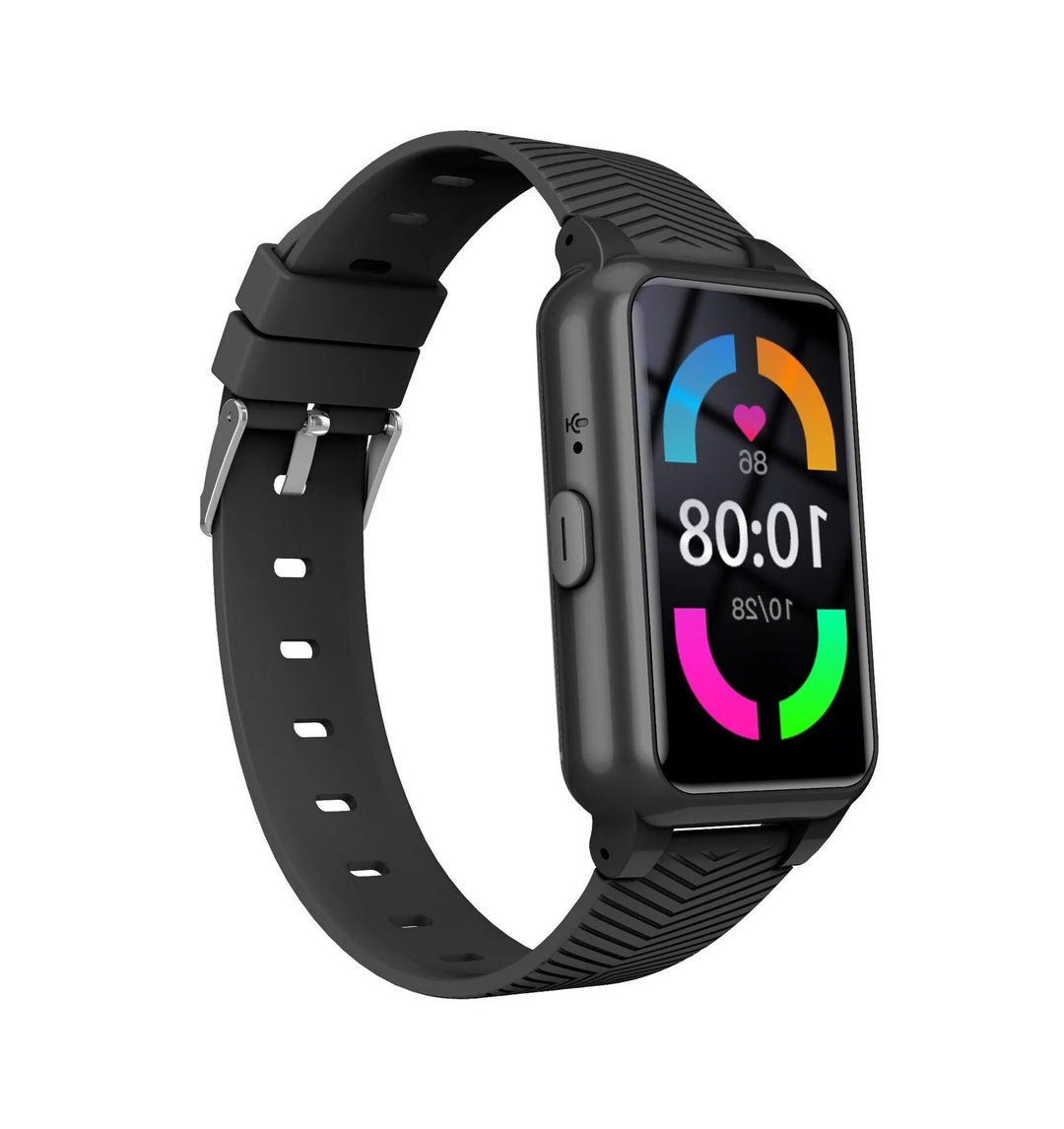Czarny smartwatch dla seniora z silikonowym paskiem