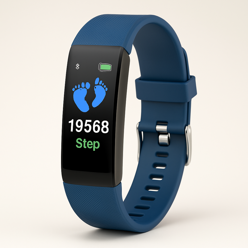 Niebieski smartwatch dla seniorów z wyświetlaczem kroków