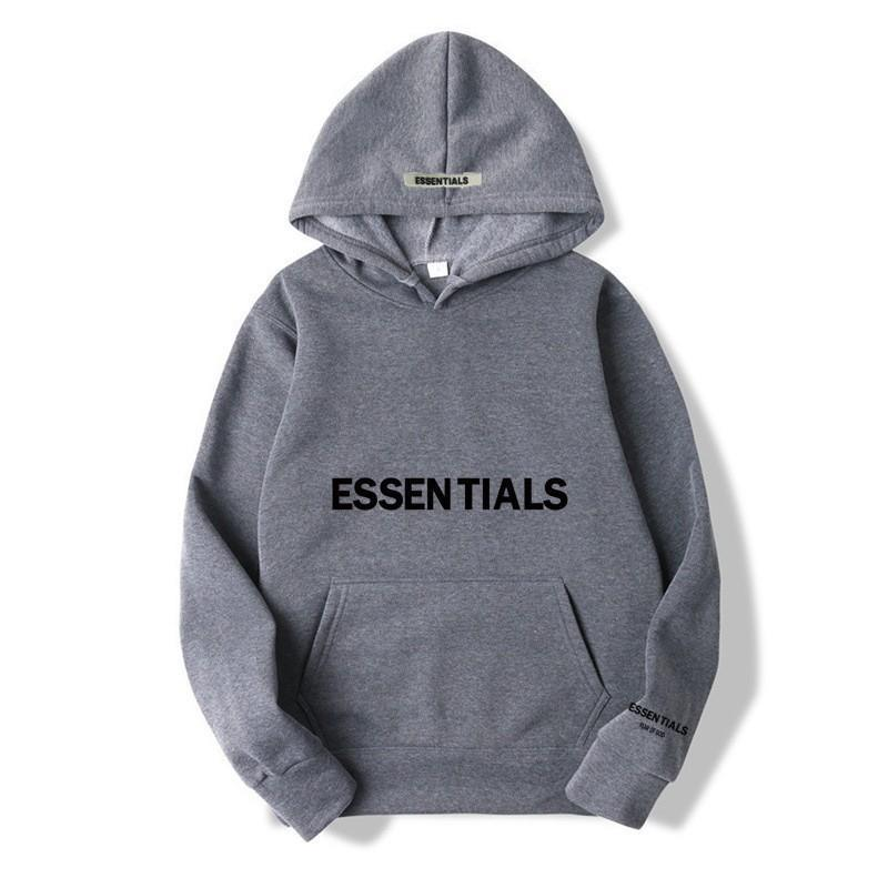 Szara codzienna bluza z kapturem Essentials z napisem na piersi