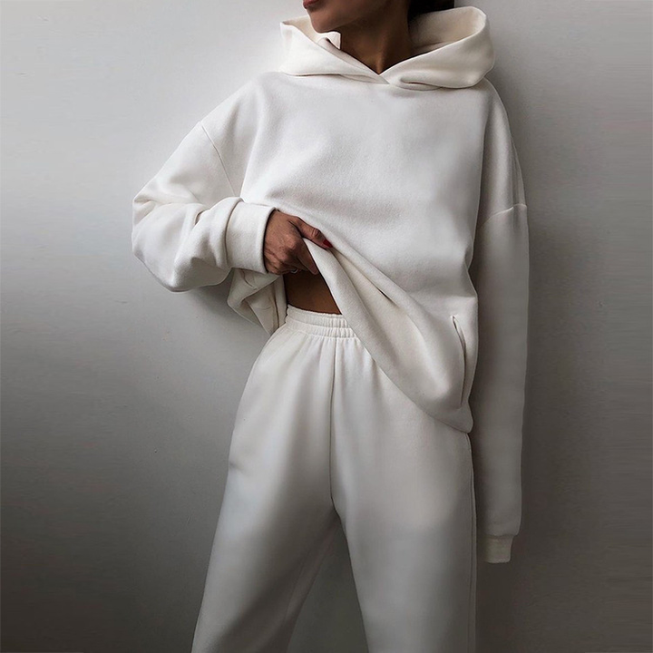 Wygodny damski dres oversize z kapturem w casualowym stylu, komplet dresowy