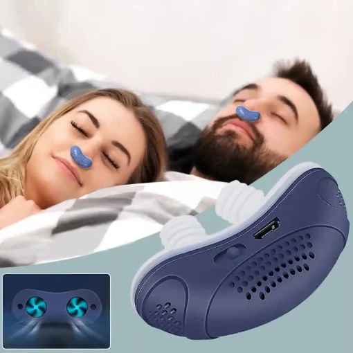 Kobieta i mężczyzna śpiący spokojnie z mikro urządzeniem CPAP w nosie
