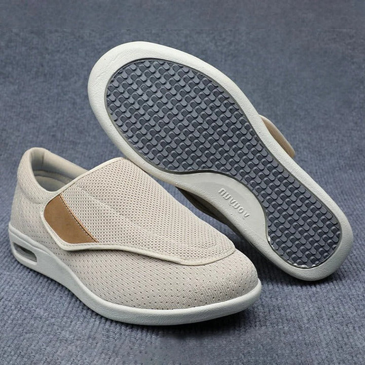 Beżowe buty ortopedyczne z miękką cholewką i poduszką powietrzną