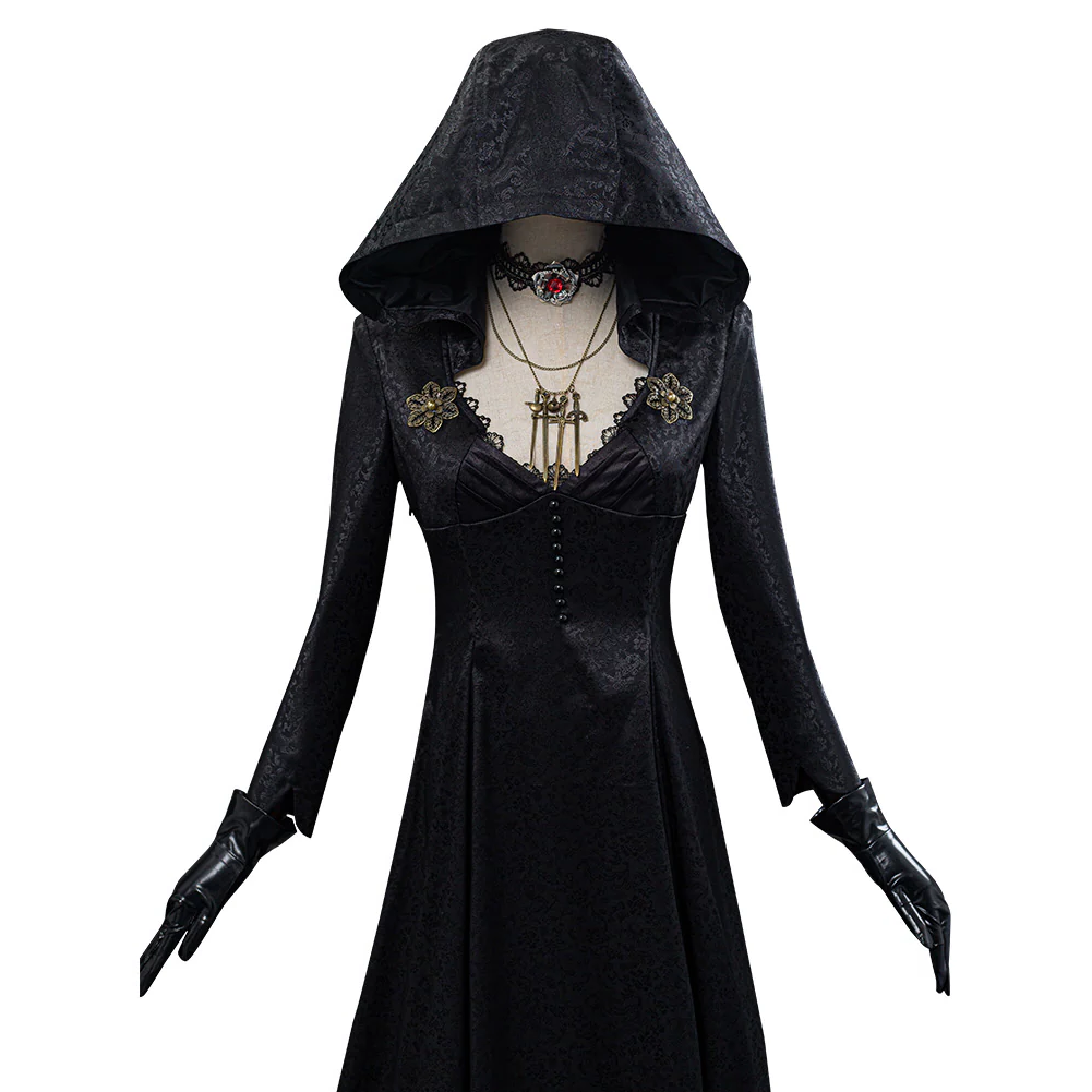 Czarna długa suknia gotycka damska kostium cosplay wampirzyca na Halloween