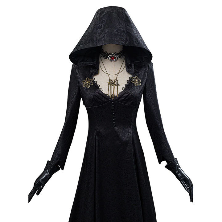 Czarna długa suknia gotycka damska kostium cosplay wampirzyca na Halloween