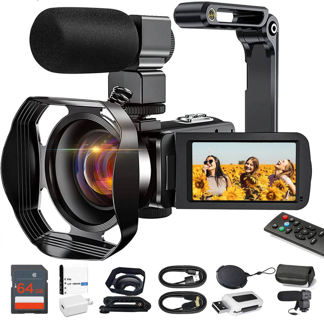 Zestaw kamery wideo 4K z mikrofonem, stabilizatorem i akcesoriami