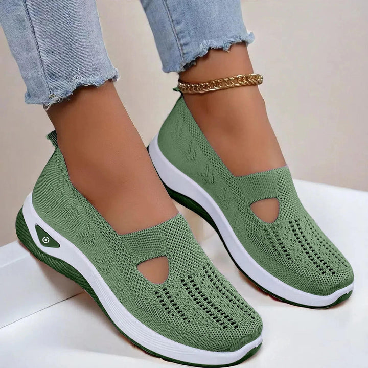 Zielone damskie buty ortopedyczne slip-on z elastyczną cholewką