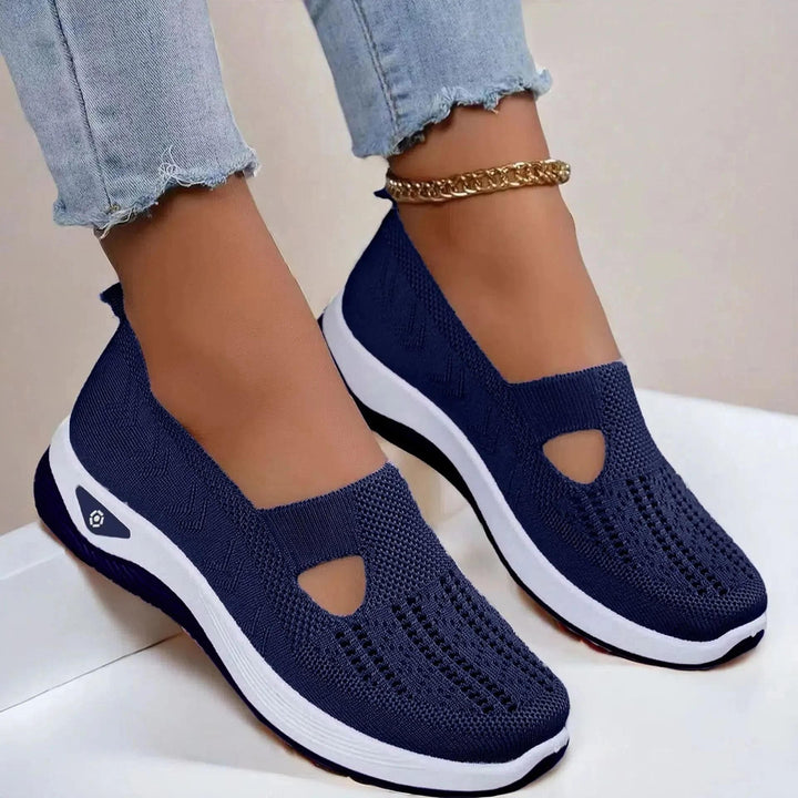 Niebieskie damskie buty ortopedyczne slip-on z piankową wkładką