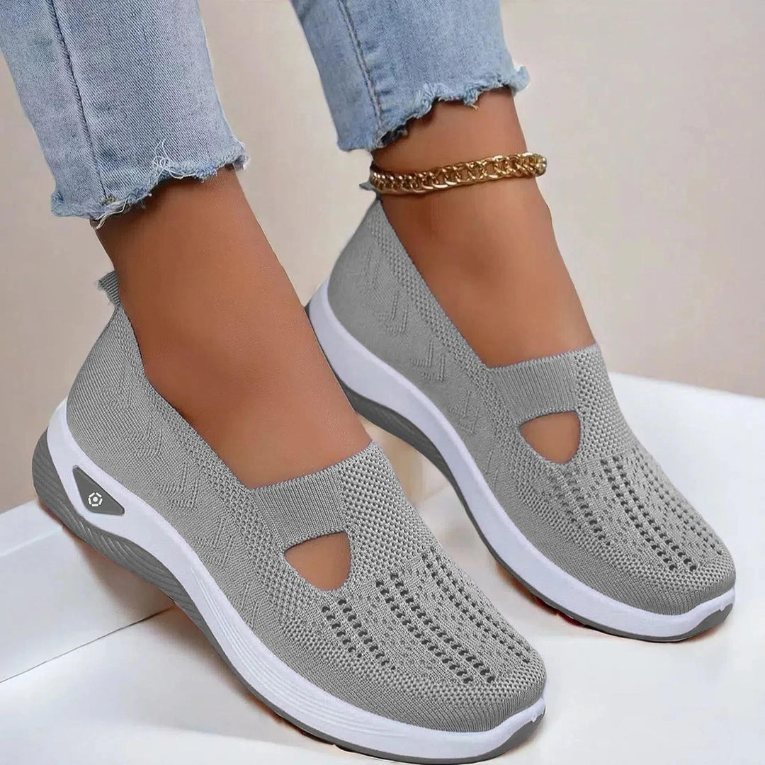 Szare damskie buty ortopedyczne slip-on o oddychającej konstrukcji