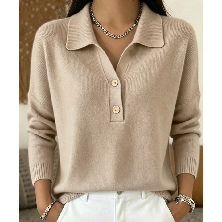 Damski beżowy sweter polo o luźnym kroju