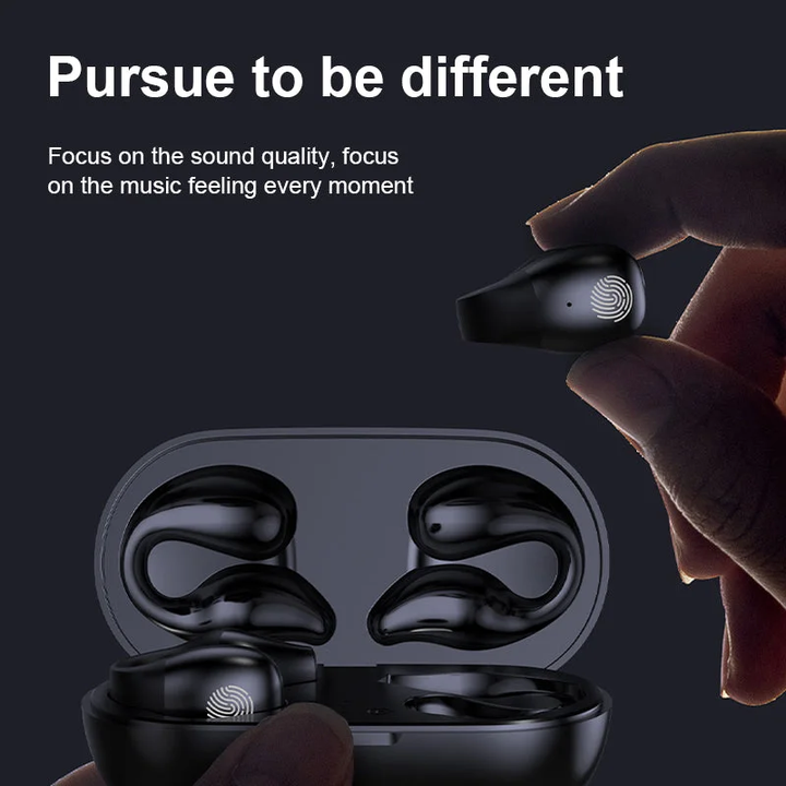 Słuchawki bluetooth z klipsem prezentujące design otwarty