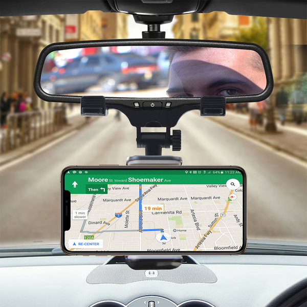 Uchwyt samochodowy na telefon zamontowany na lusterku wstecznym z nawigacją GPS