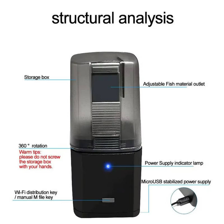 Nowoczesny design automatycznego podajnika karmy dla ryb, pasujący do każdego wystroju akwarium.