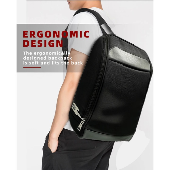 Ergonomiczny plecak podróżny z zamkiem biometrycznym. Antykradzieżowy plecak biznesowy z USB na laptopa.
