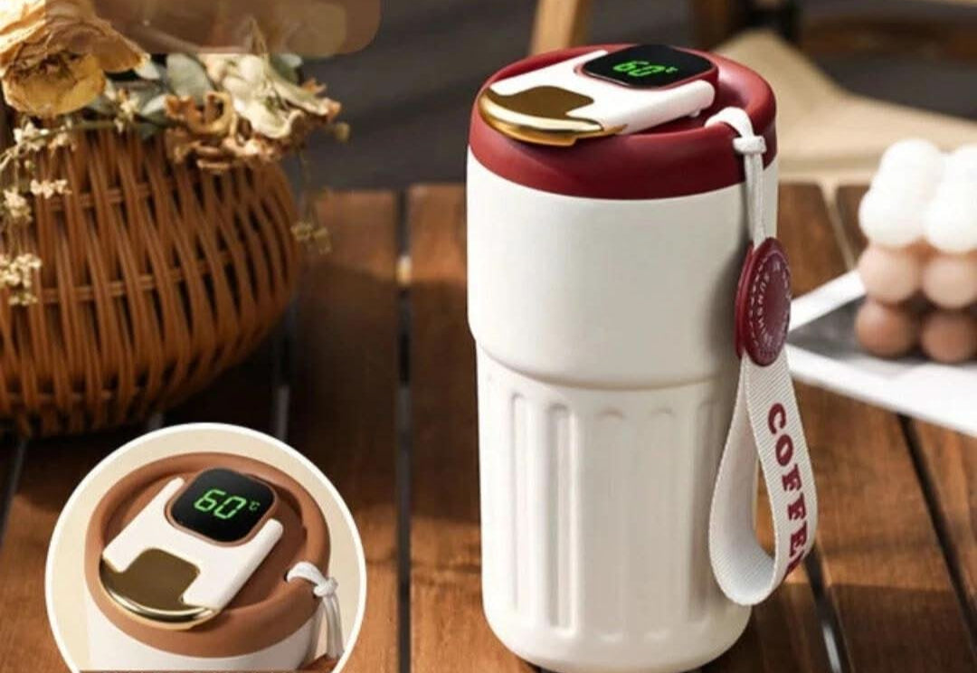 Nowoczesny inteligentny termos 450ml, wyświetlacz temperatury LED. Idealny do przenoszenia kawy i herbaty.