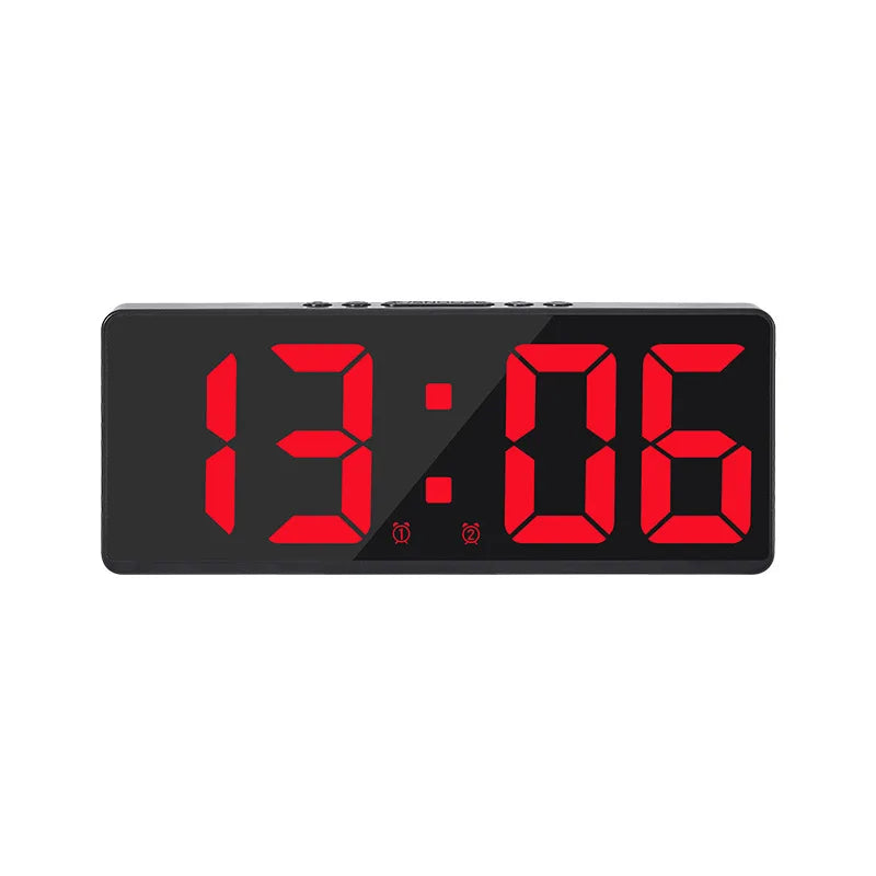 Inteligentny zegar LED na szafce nocnej, budzik z funkcją głosową, dekoracja sypialni.