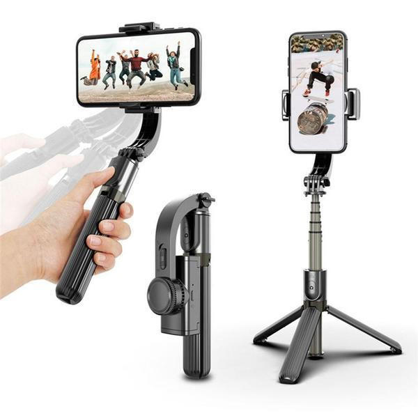 Inteligentny stabilizator 3D do smartfonów w wersji czarnej z rozłożonym statywem