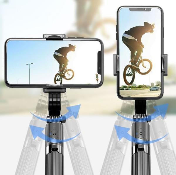 Czarny gimbal do telefonu i kijek do selfie z wygodną rączką