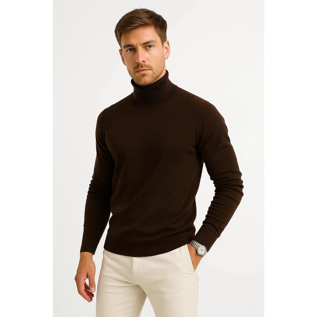 Męski dzianinowy sweter z golfem w eleganckim stylu, odzież męska na zimę