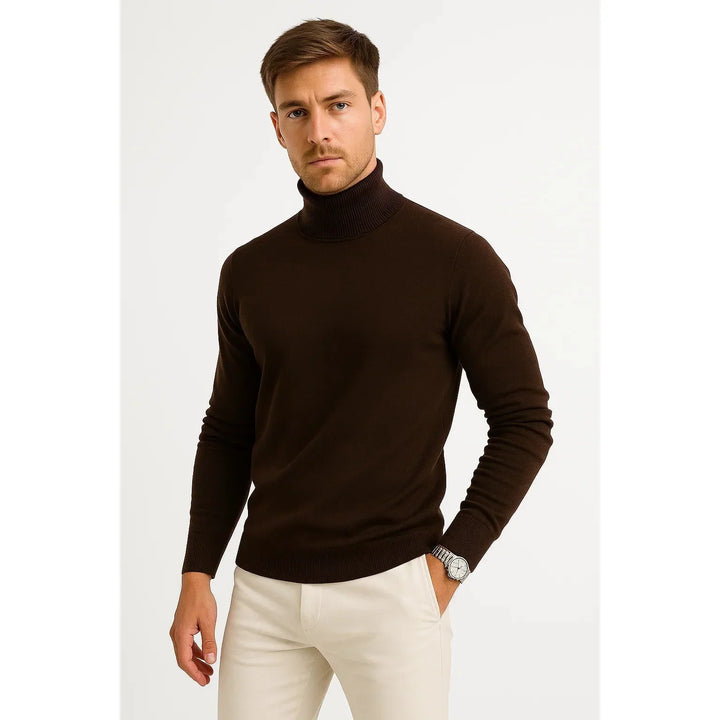 Męski dzianinowy sweter z golfem w eleganckim stylu, odzież męska na zimę