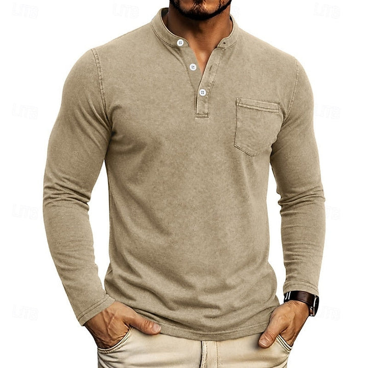Koszula męska Henley w eleganckim odcieniu, prezentacja z tyłu