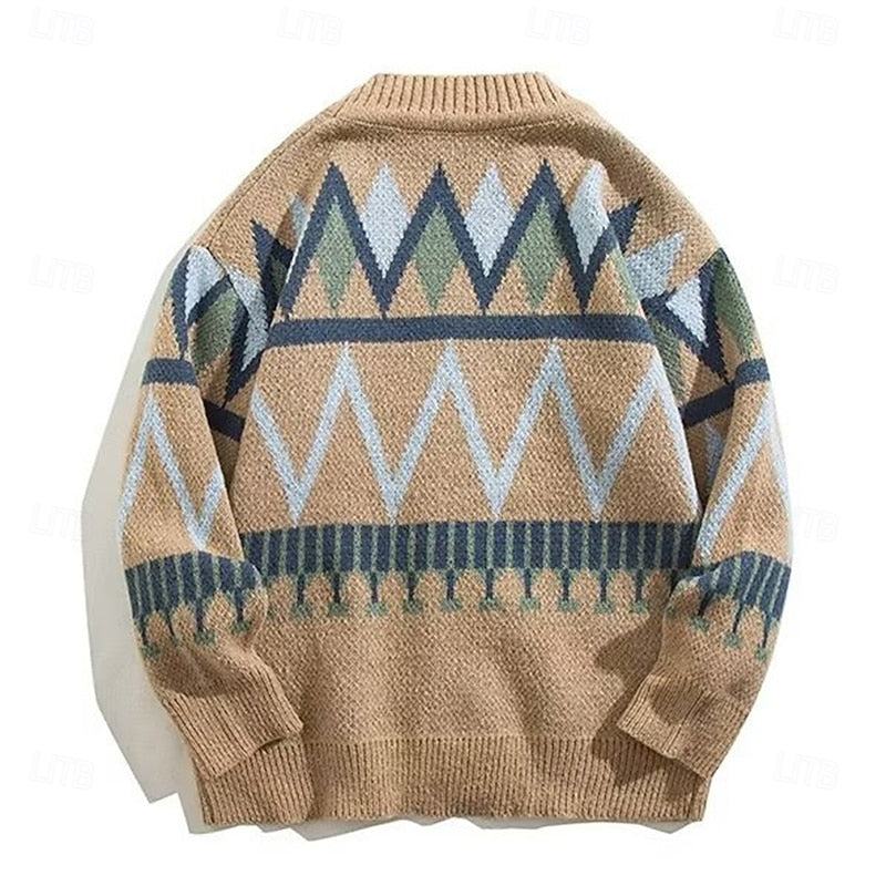 Wzorzysty sweter męski z guzikami, kardigan na zimę w pełnej okazale