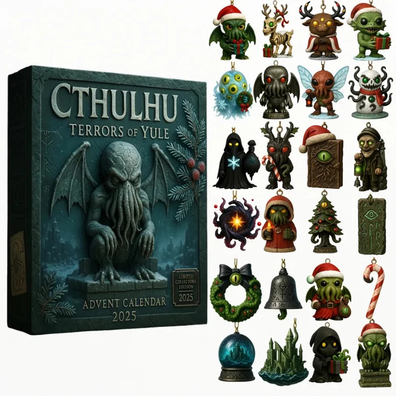 Zestaw 24 akrylowych ozdób 2D w kształcie potworów Cthulhu z kalendarza adwentowego. Upiorna dekoracja.