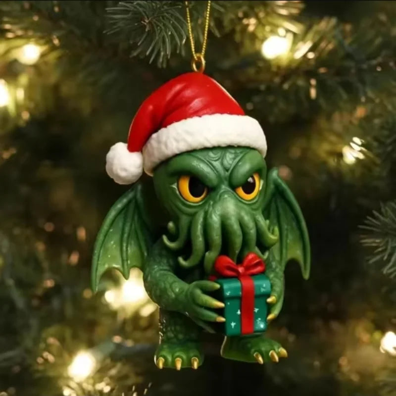 Detal: Akrylowa ozdoba 2D Potwór Cthulhu z gotyckiego kalendarza adwentowego. Idealna na Boże Narodzenie i Halloween.